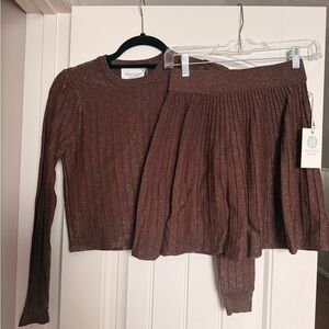 Tuckernuck Hyacinth House Brown Ribbed Sweater and Skirt Set